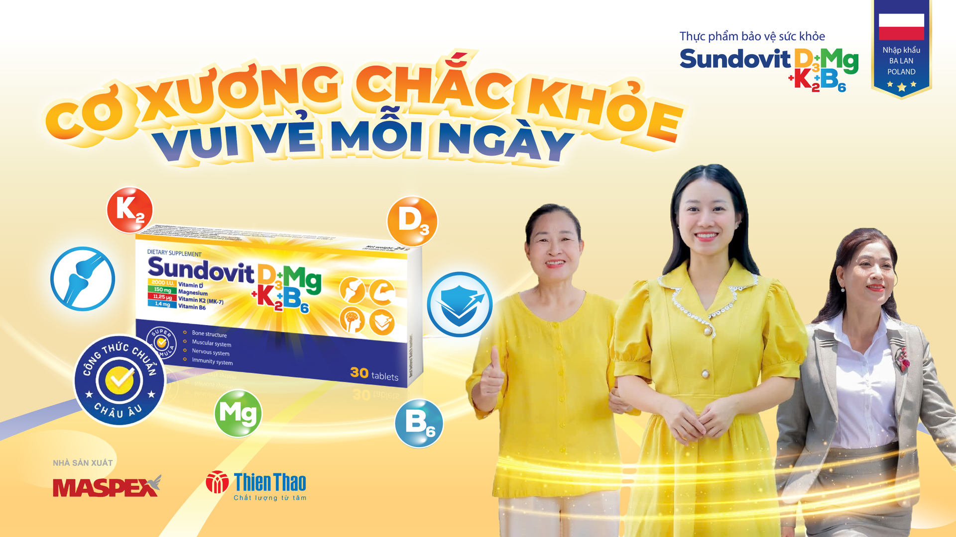 Sundovit - Viên uống bổ sung vitamin D3, K2, Magie, B6 giúp xương khớp ...